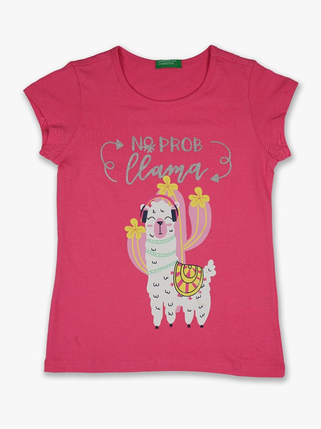 

United Colors of Benetton Girls Pink Printed Cotton T-shirt