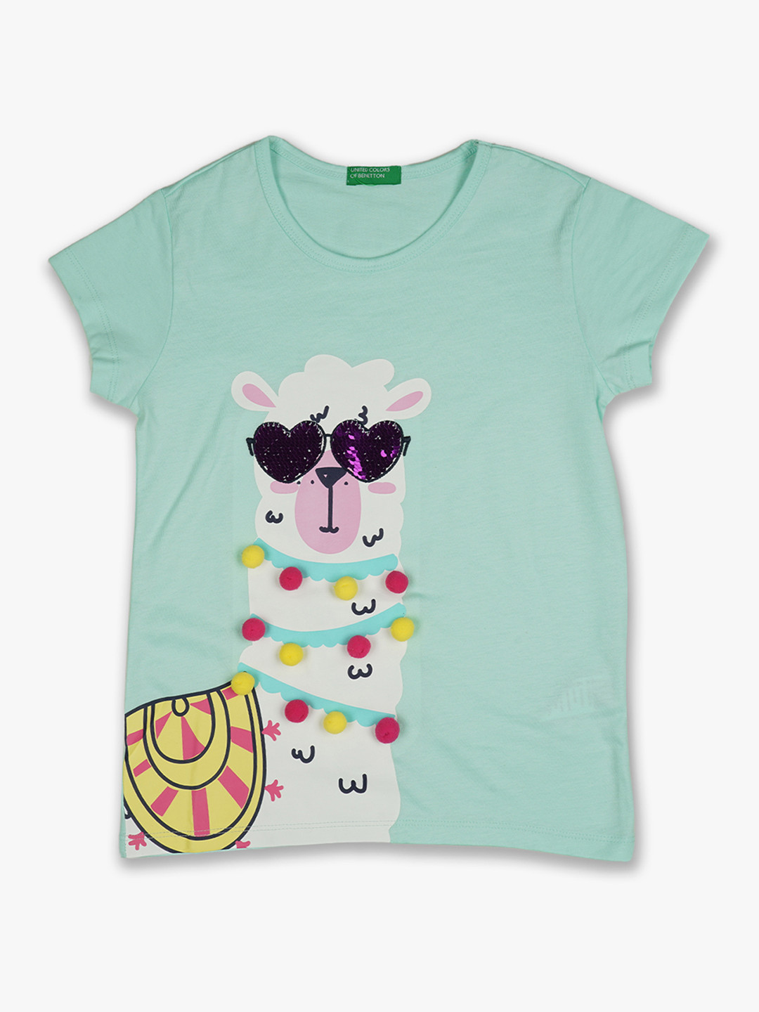 

United Colors of Benetton Girls Green & Multi coloured Printed Regular Fit T-shirt