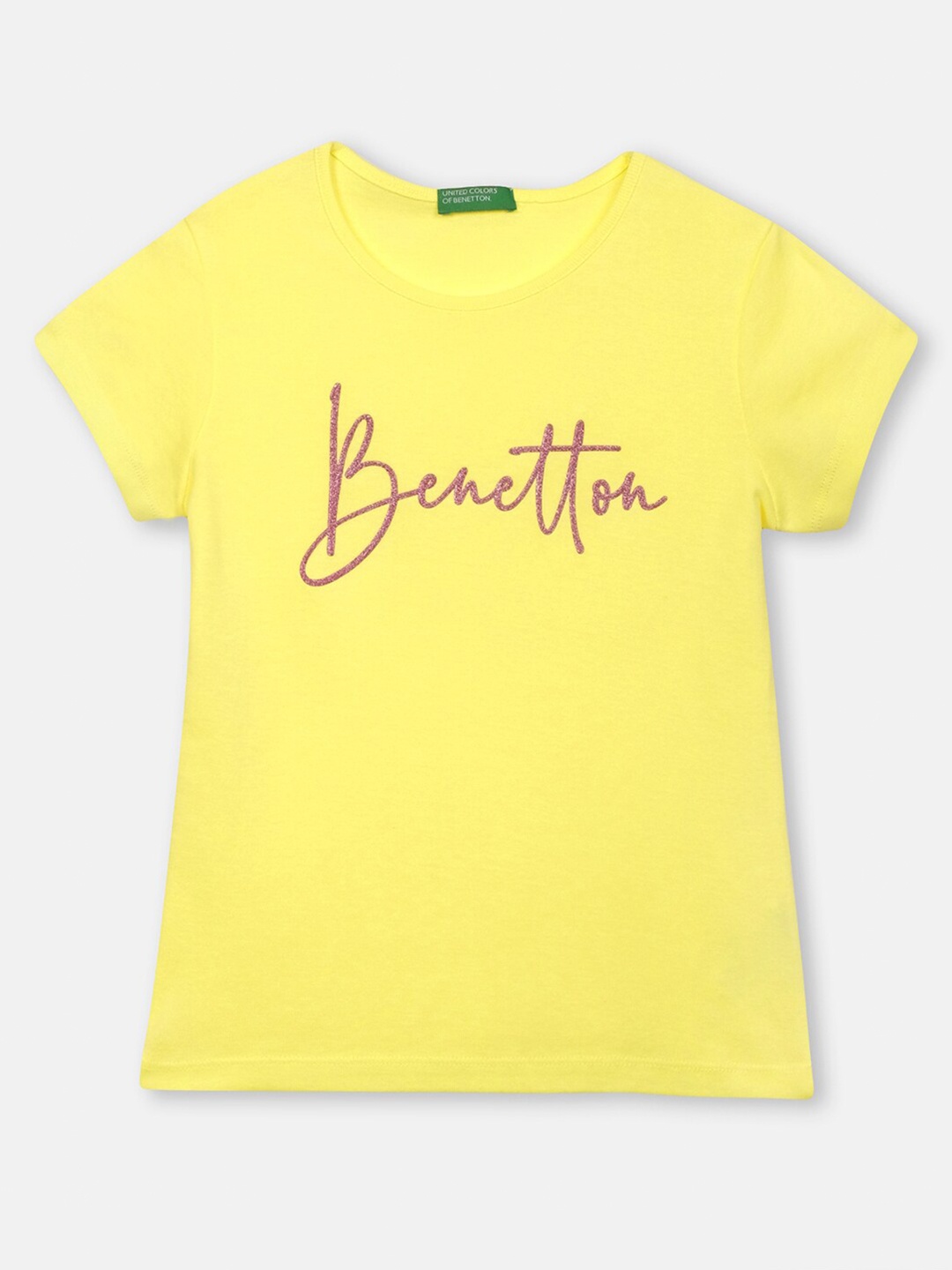 

United Colors of Benetton Girls Yellow Typography Printed Cotton T-shirt