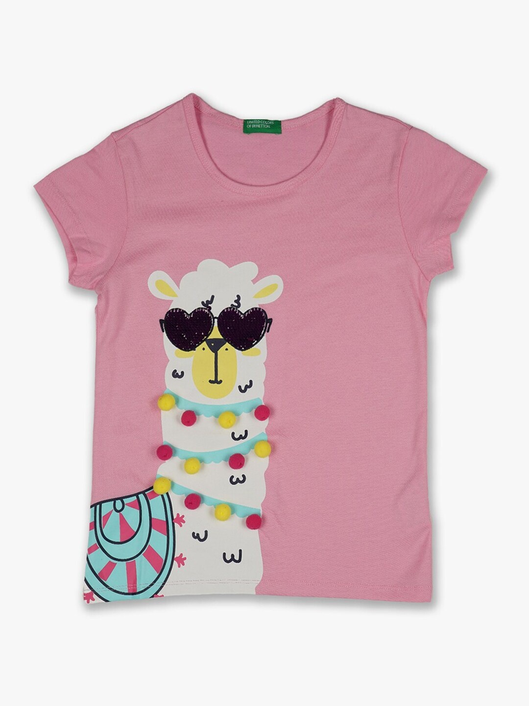 United Colors of Benetton Girls Pink Printed T-shirt