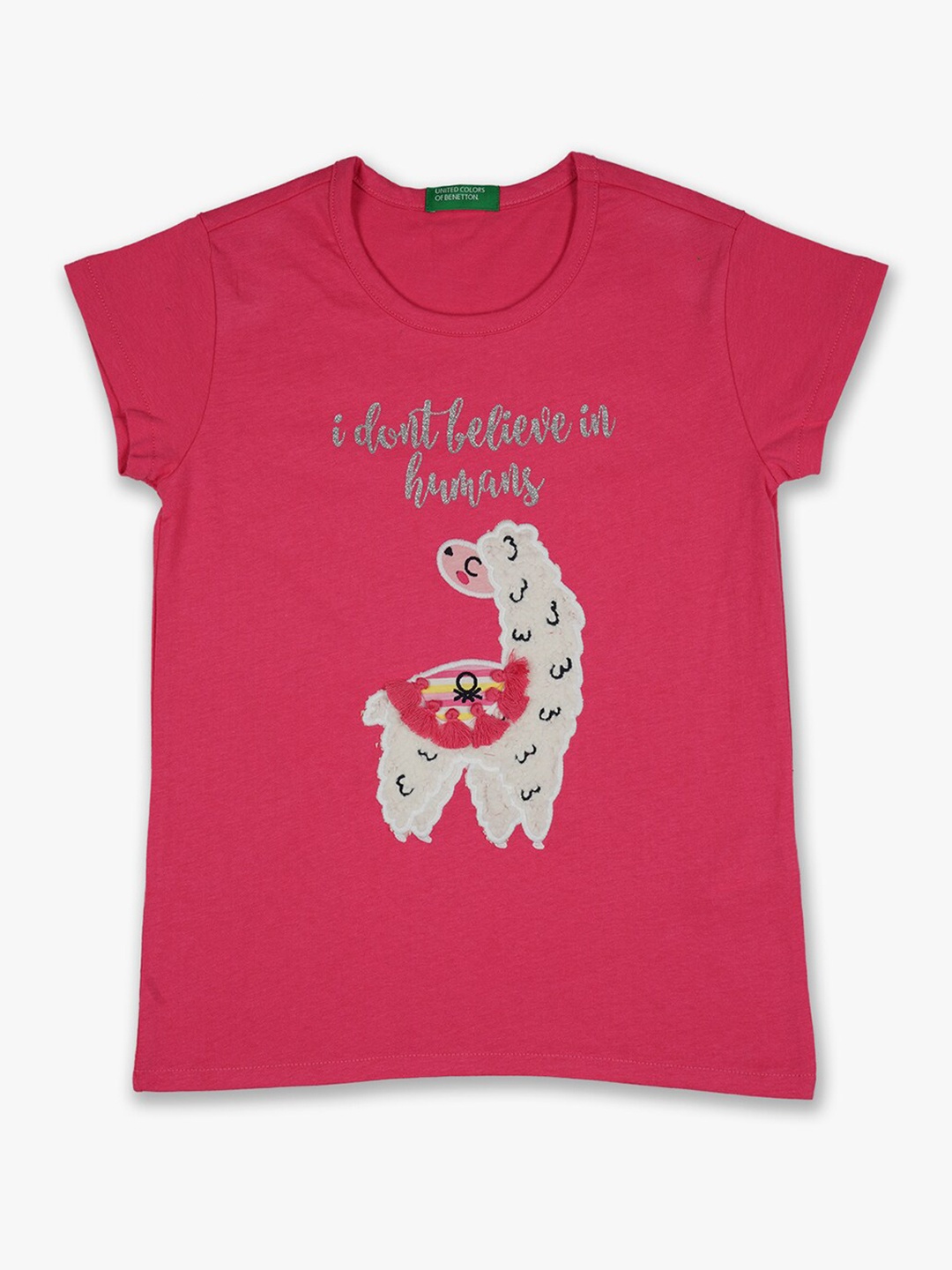 

United Colors of Benetton Girls Pink Embroidered Cotton T-shirt