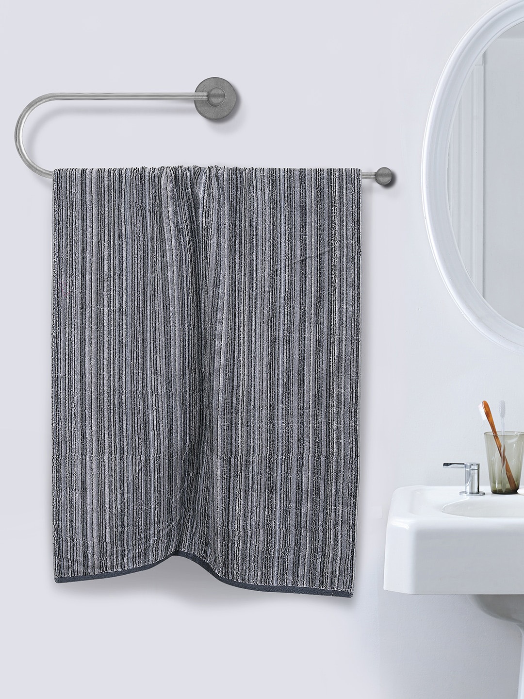 

ROMEE Set Of 2 Striped 500 GSM Cotton Bath Towels, Grey