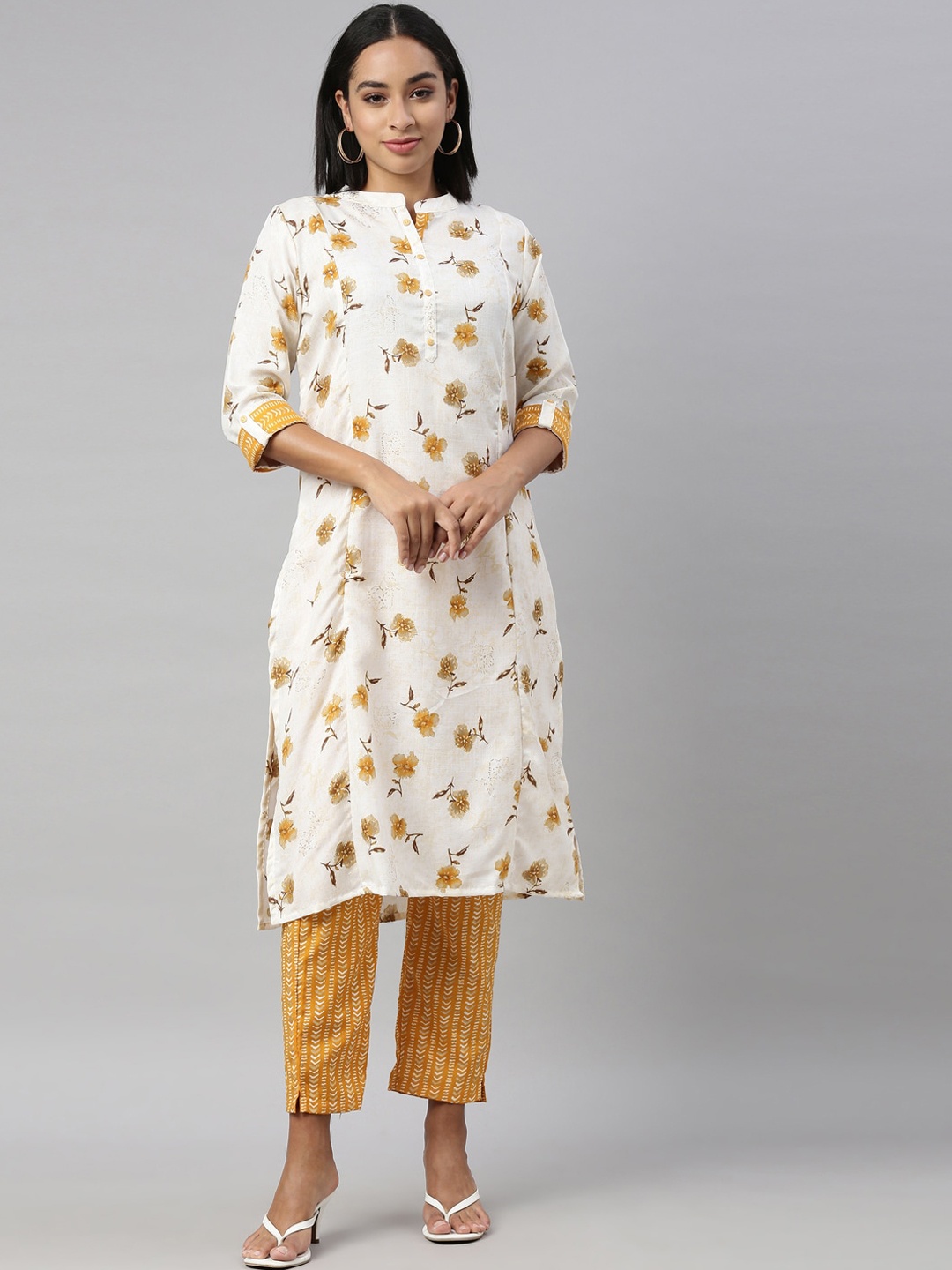 

Nahara Women Yellow Floral Printed Kurta with Trousers