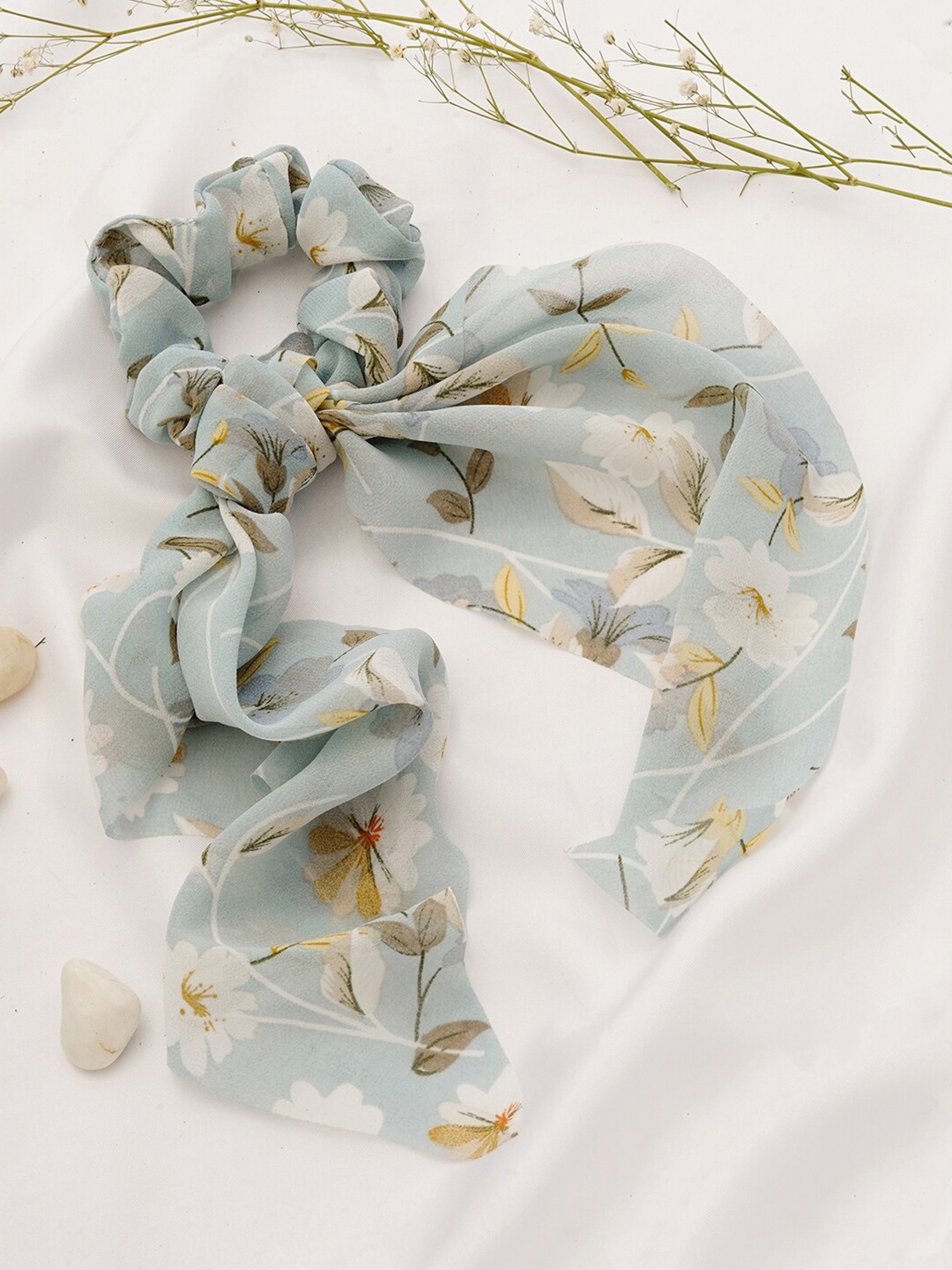 

JOKER & WITCH Women Turquoise Blue & White Floral Scarf Scrunchie