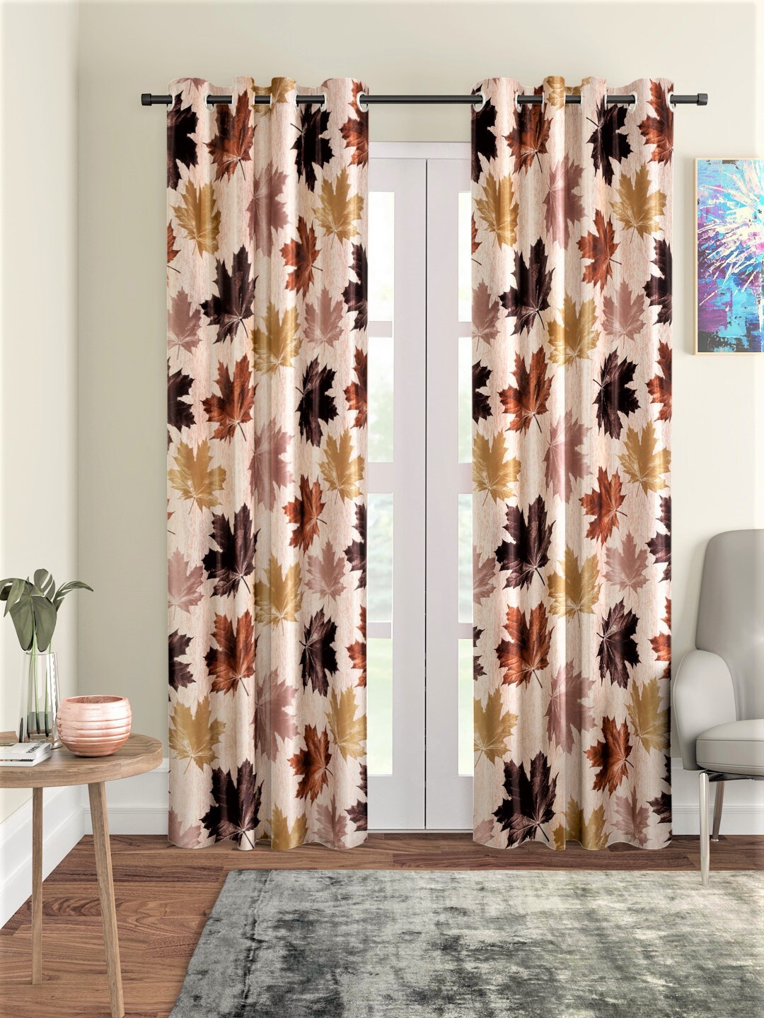 

Home Sizzler Brown Set of 2 Floral Window Curtain