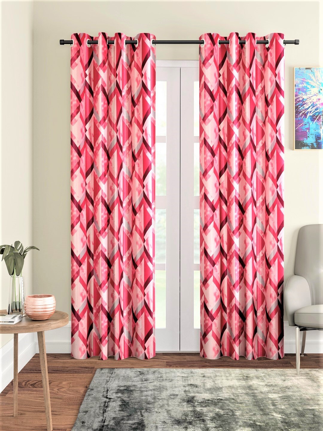 

Home Sizzler Maroon Set of 2 Geometric Long Door Curtain