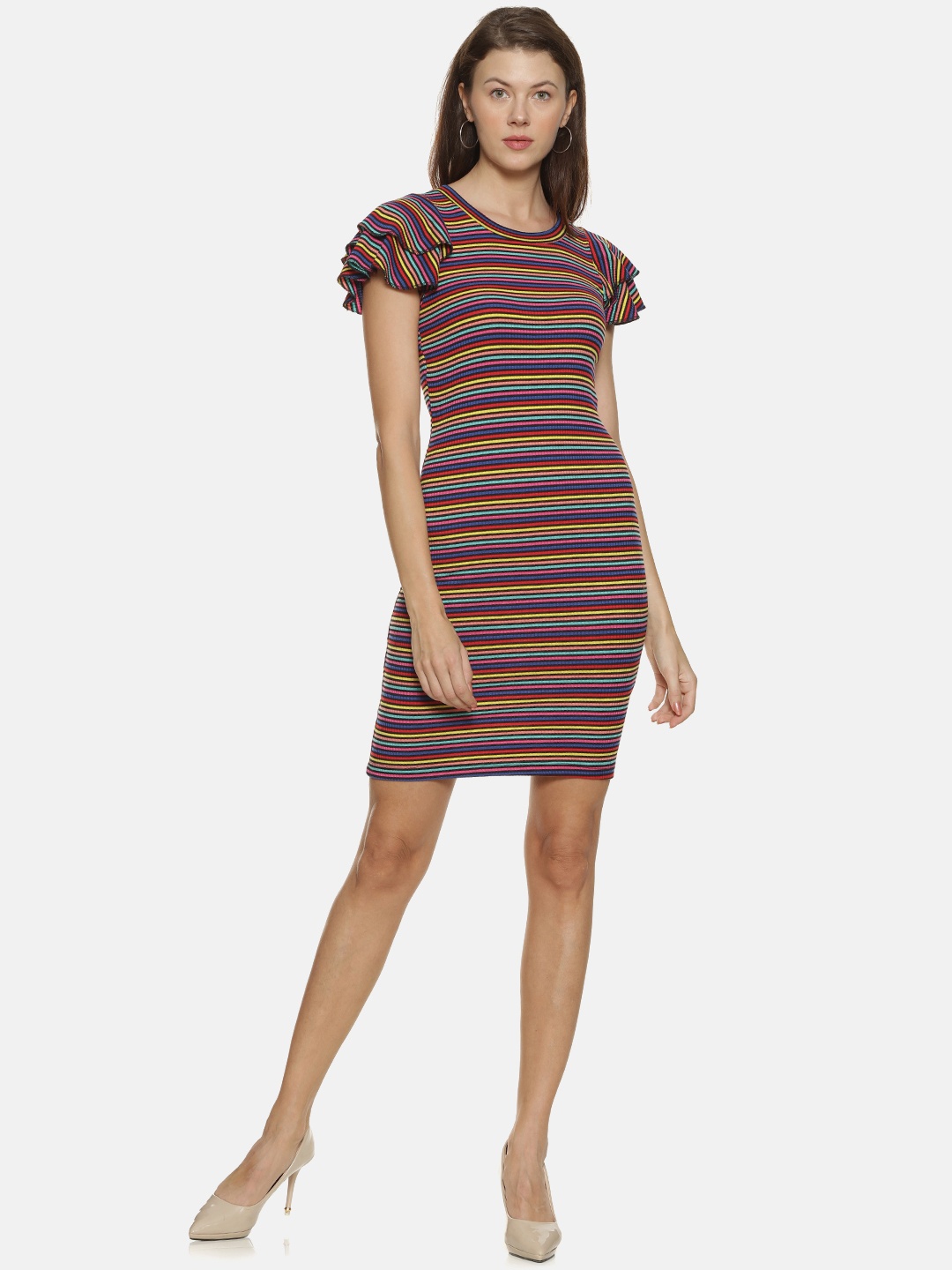 

Campus Sutra Multicoloured Striped T-shirt Mini Dress, Multi