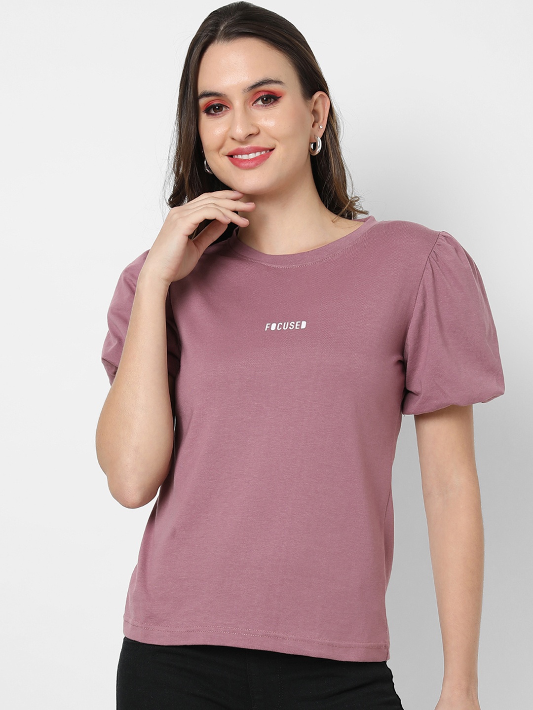 

Campus Sutra Women Rose Solid Pure Cotton Regular Top