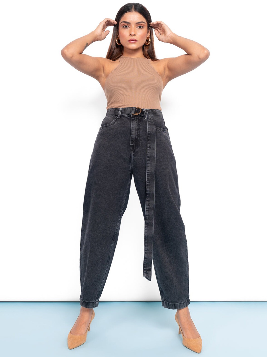 

FREAKINS Women Stylish Black High-Rise Relaxed Fit Cropped Jeans