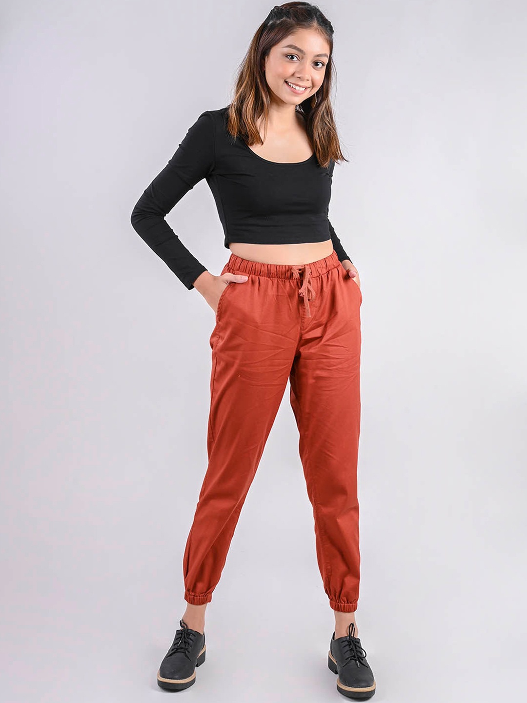 

FREAKINS Women Chic Rust High-Rise Jogger Fit Cropped Jeans