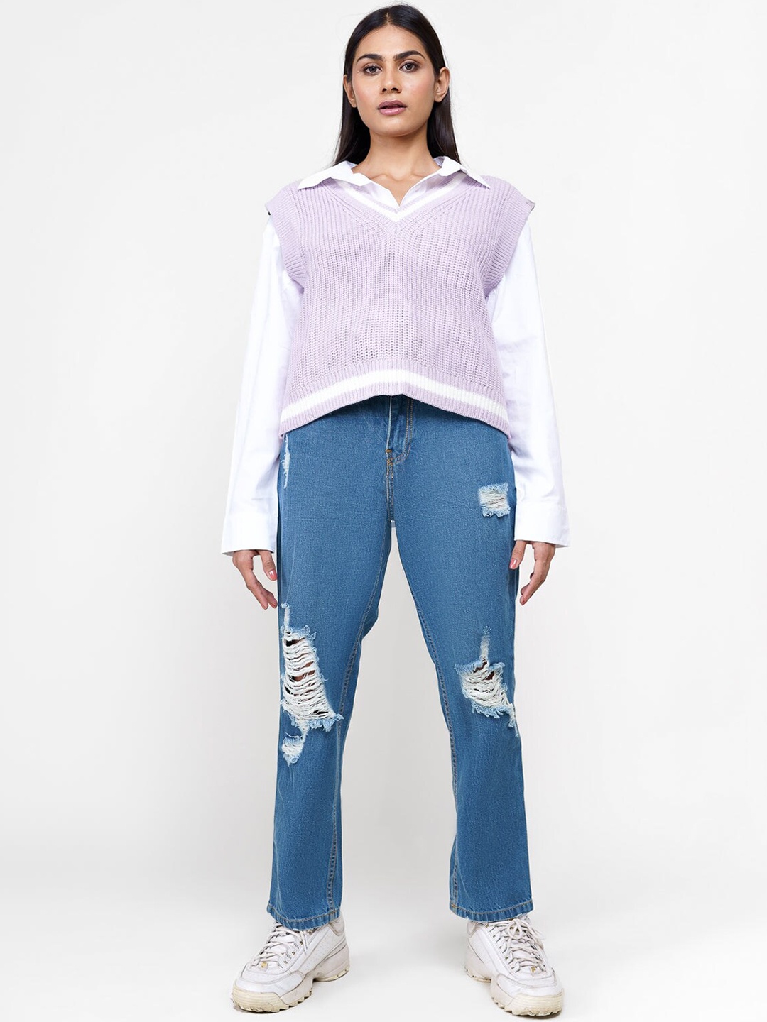 

FREAKINS Women Stunning Blue High-Rise Mom Fit Cropped Jeans