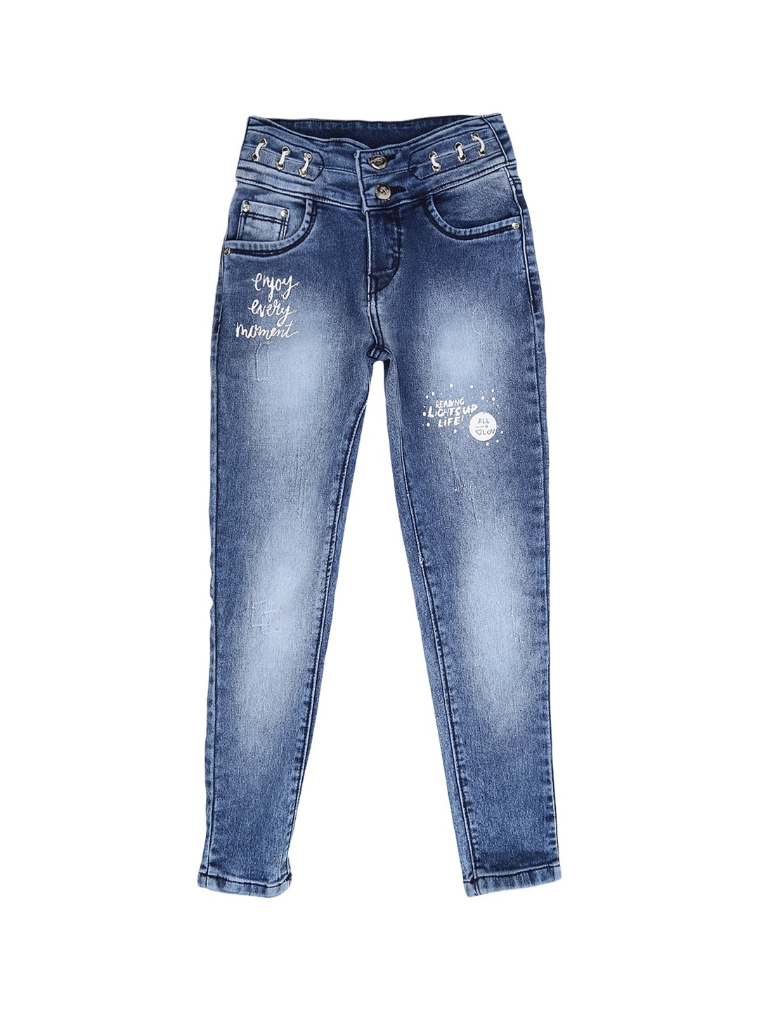 

V-Mart Girls Blue Slim Fit High-Rise Mildly Distressed Heavy Fade Jeans