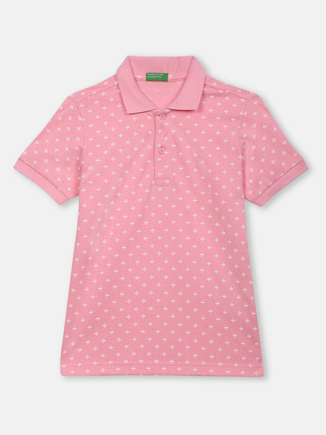 

United Colors of Benetton Boys Pink & White Printed Polo Collar Cotton T-shirt