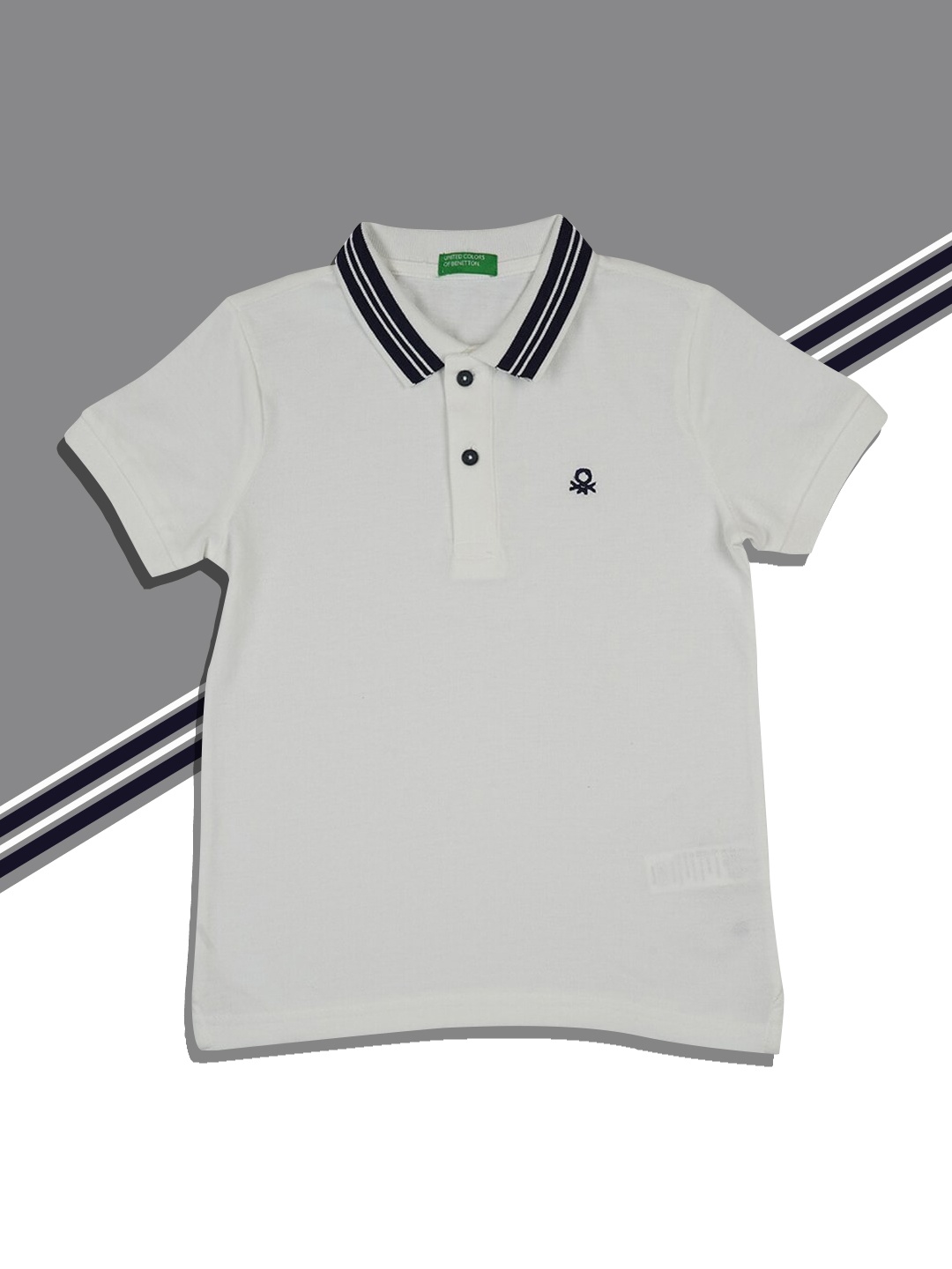 

United Colors of Benetton Boys White Polo Collar Cotton T-shirt