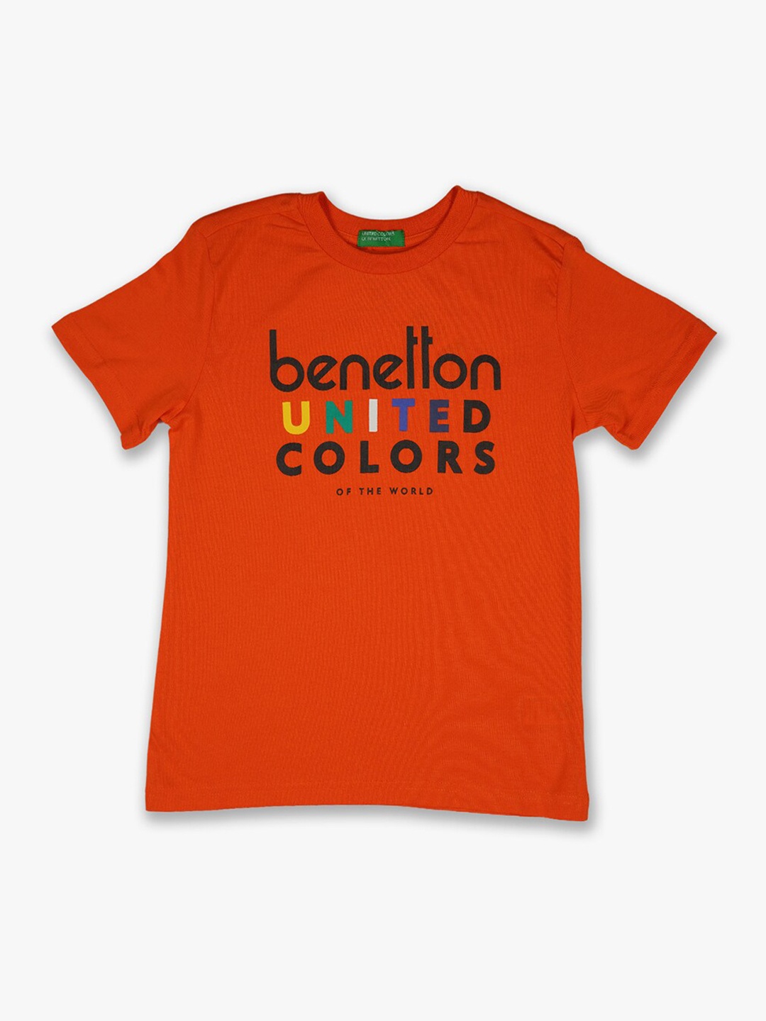 

United Colors of Benetton Boys Orange Typography Printed Cotton T-shirt