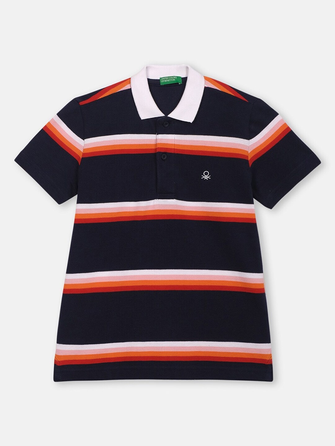 

United Colors of Benetton Boys Navy Blue & Red Striped Polo Collar T-shirt