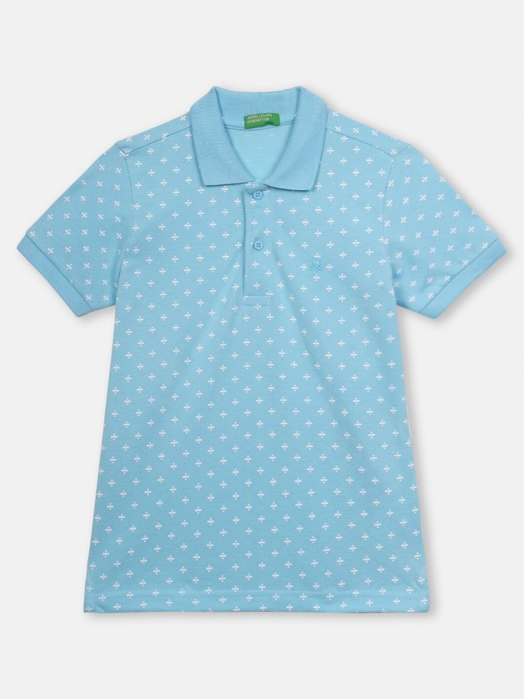 

United Colors of Benetton Boys Blue Printed Polo Collar T-shirt
