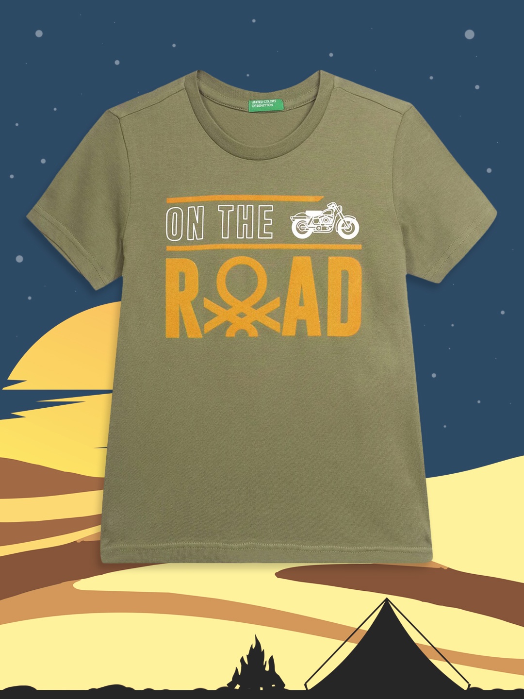 

United Colors of Benetton Boys Olive Green Typography Printed T-shirt