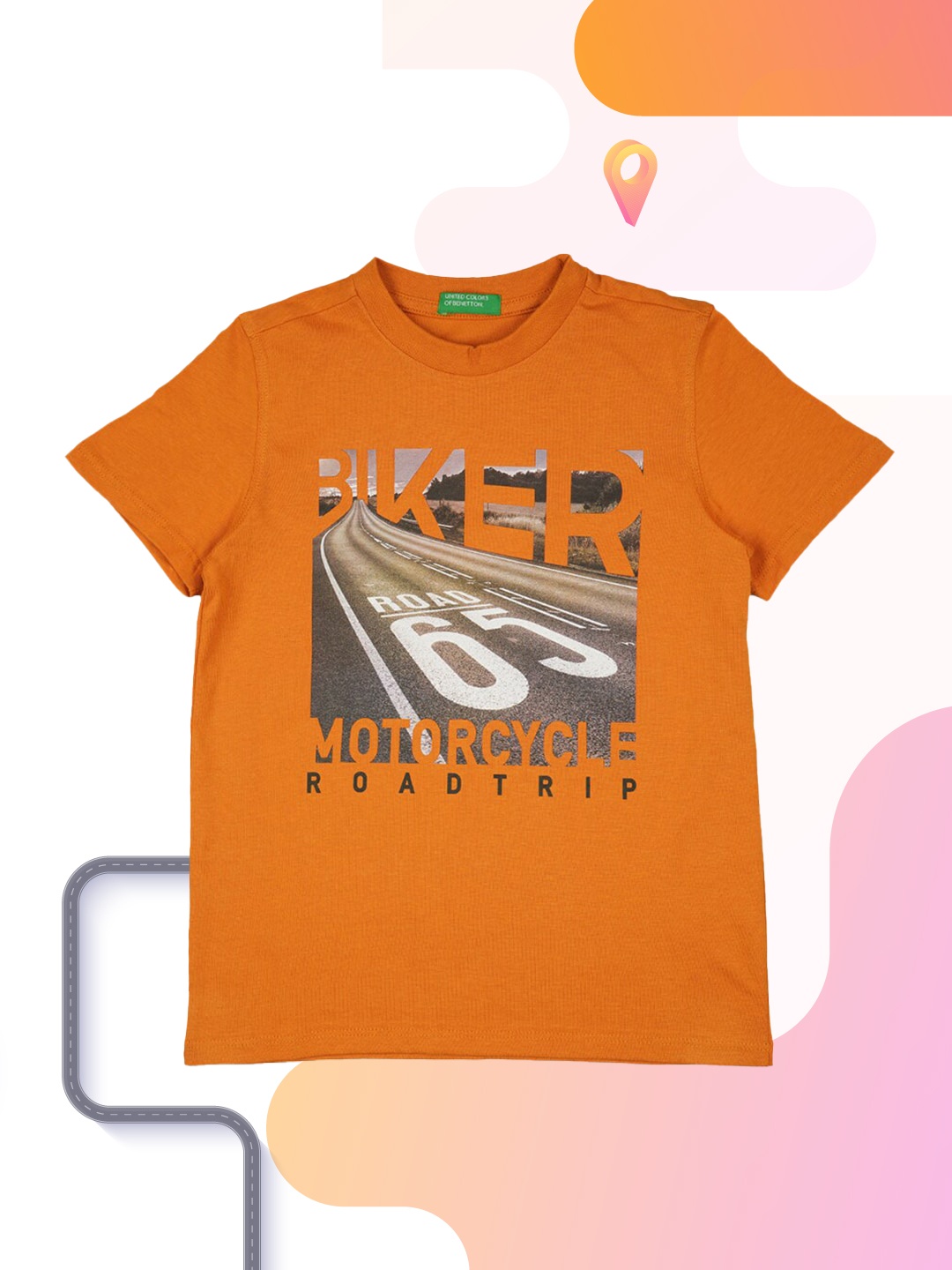 

United Colors of Benetton Boys Brown Printed V-Neck T-shirt
