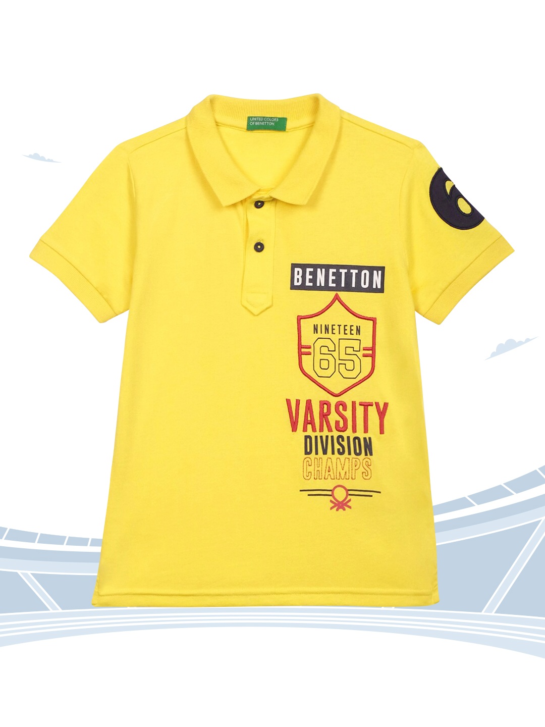 

United Colors of Benetton Boys Yellow Typography Polo Collar T-shirt