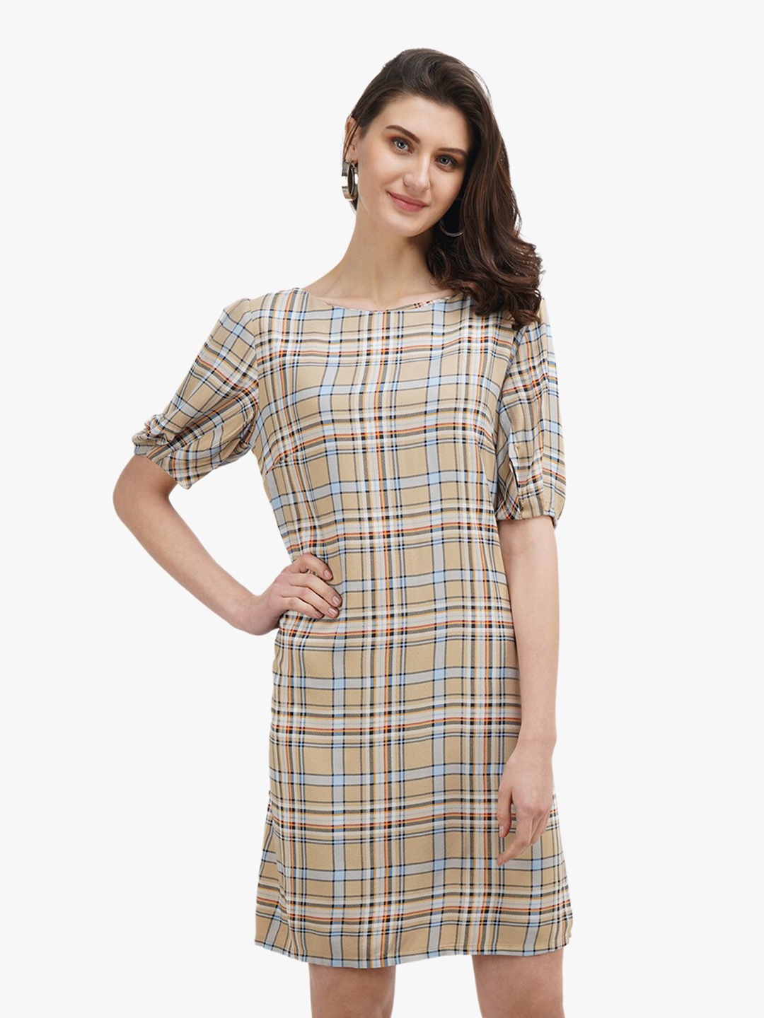 

United Colors of Benetton Beige Checked Sheath Dress