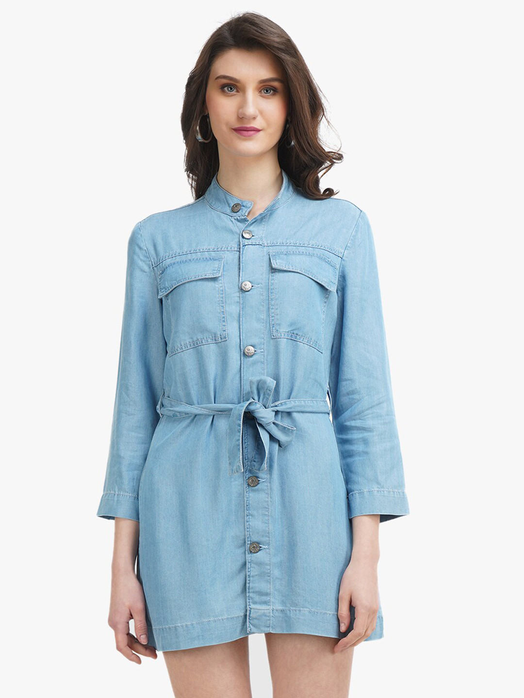 

United Colors of Benetton Blue Cotton Shirt Mini Dress