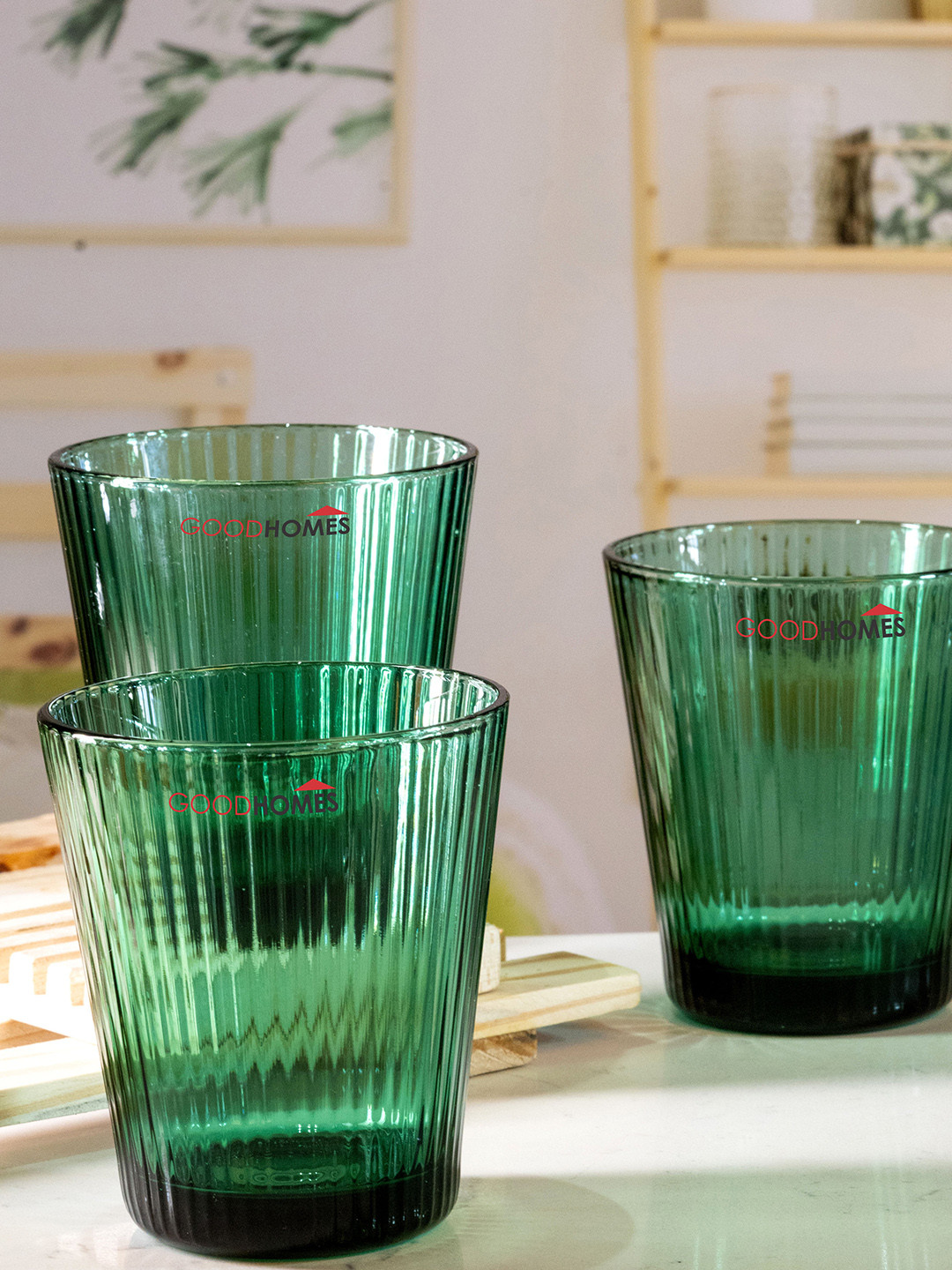 

GOODHOMES Green Set of 6 Colored Glass Tumbler, Transparent