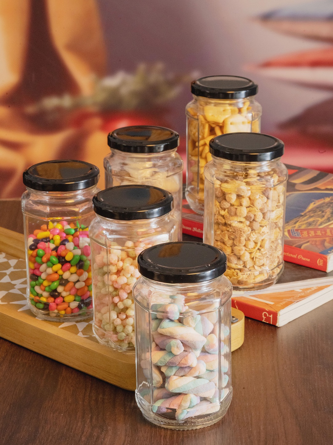 

GOODHOMES Set of 6 Dishwasher Safe Glass Storage Jar with Metal Lid, Transparent