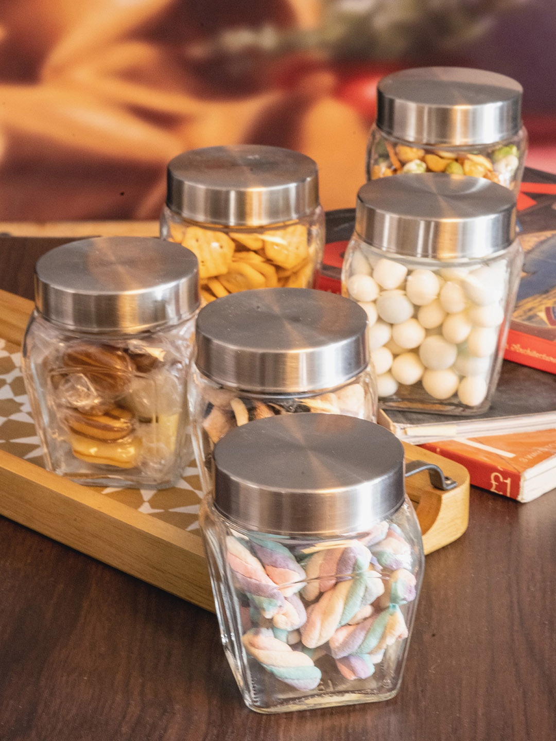 

GOODHOMES Set Of 6 Transparent Glass Storage Jar with Steel Lid