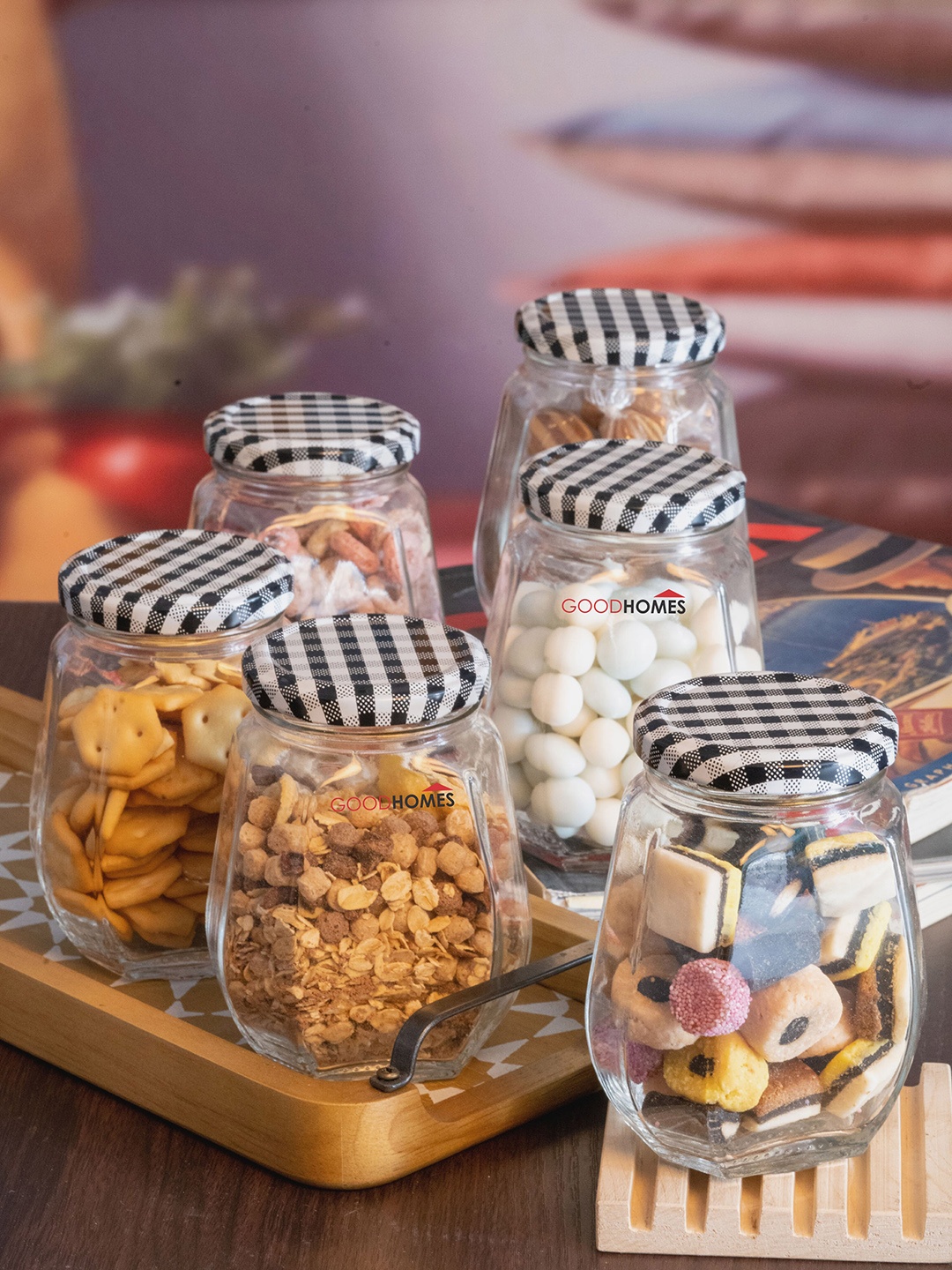 

GOODHOMES Set Of 6 Transparent Glass Storage Jar With Metal Lid