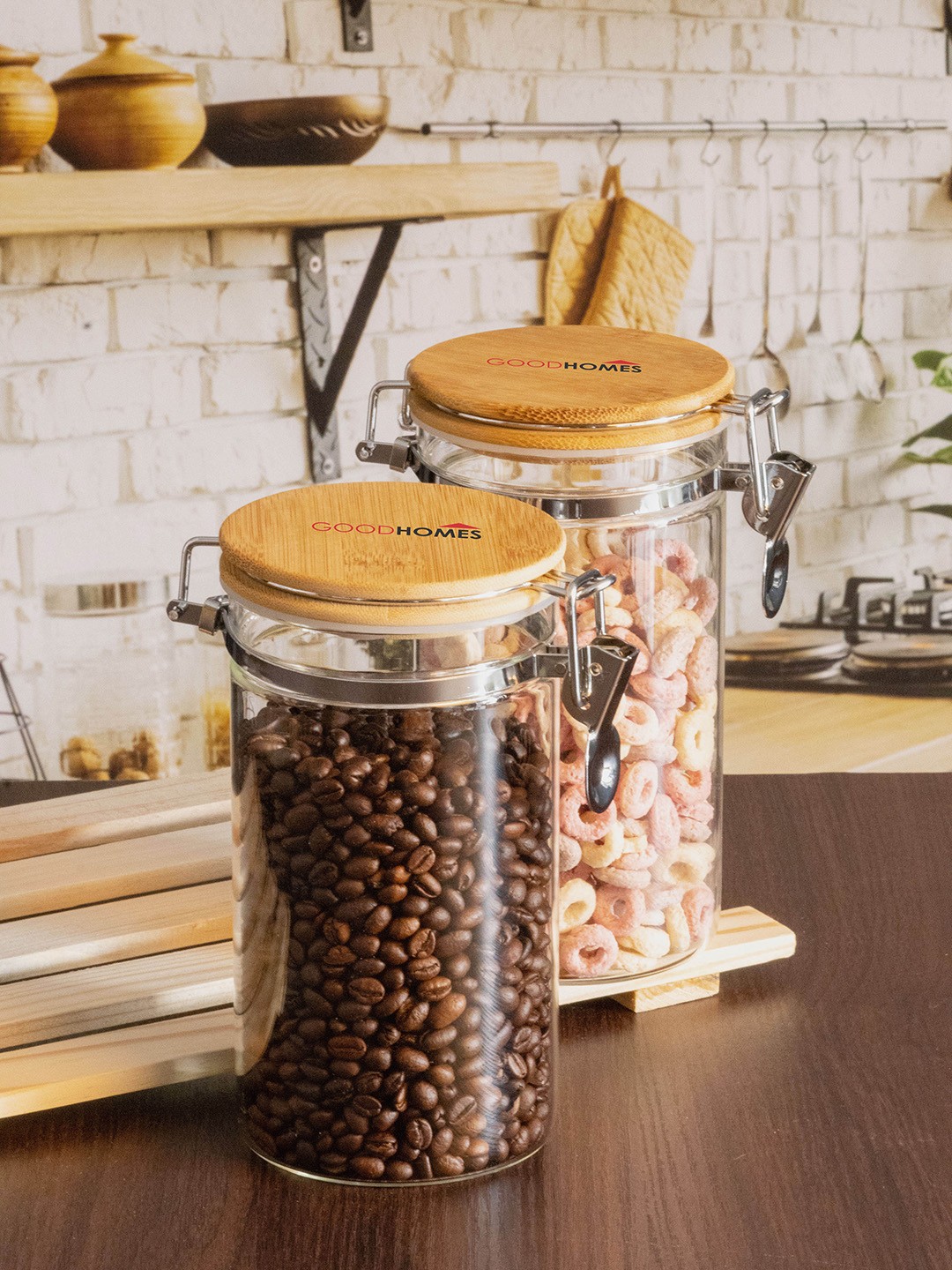 

GOODHOMES Set Of 2 Transparent & Brown Solid Storage Containers With Lid