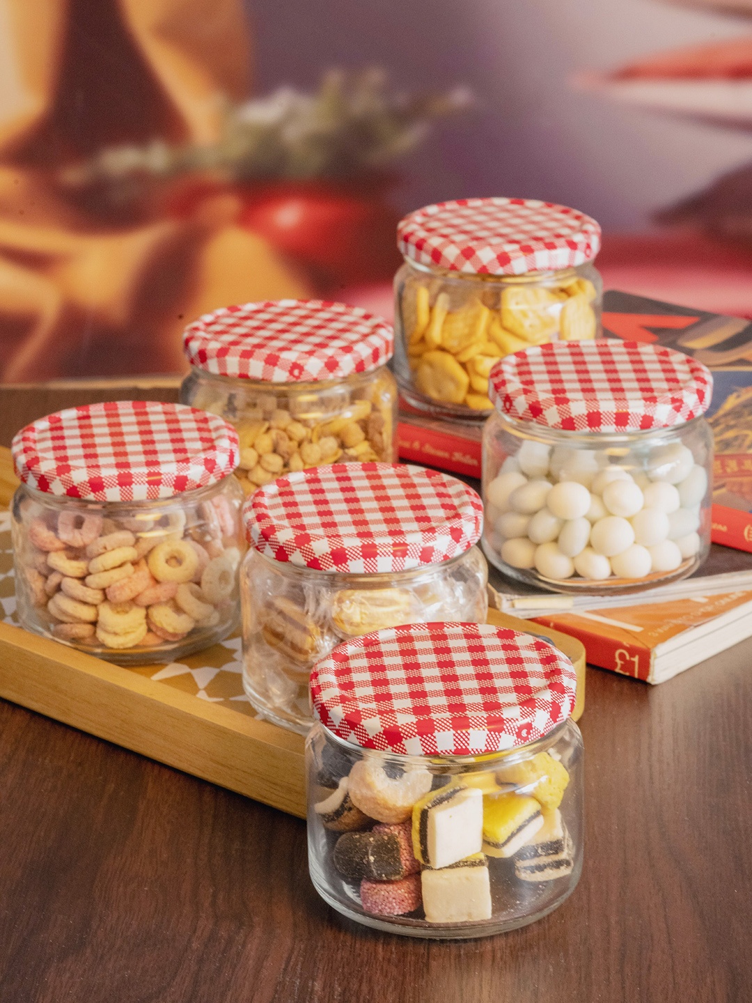 

GOODHOMES Set Of 6 Transparent Glass Storage Jars With Lid