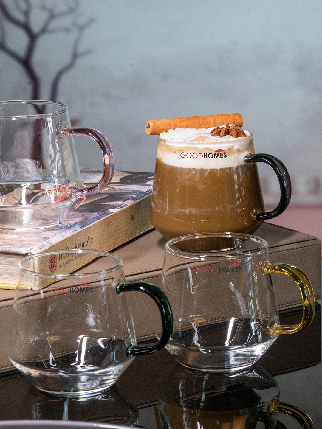 

GOODHOMES Transparent Solid Glass Pack of 4 Mug Set