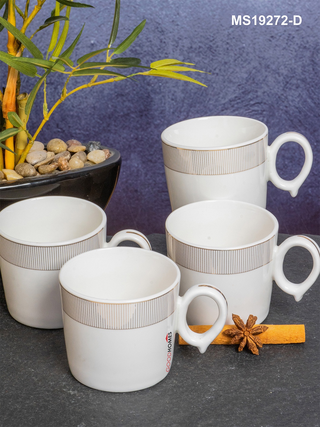 

GOODHOMES Set of 6 White Printed Porcelain Glossy Cups