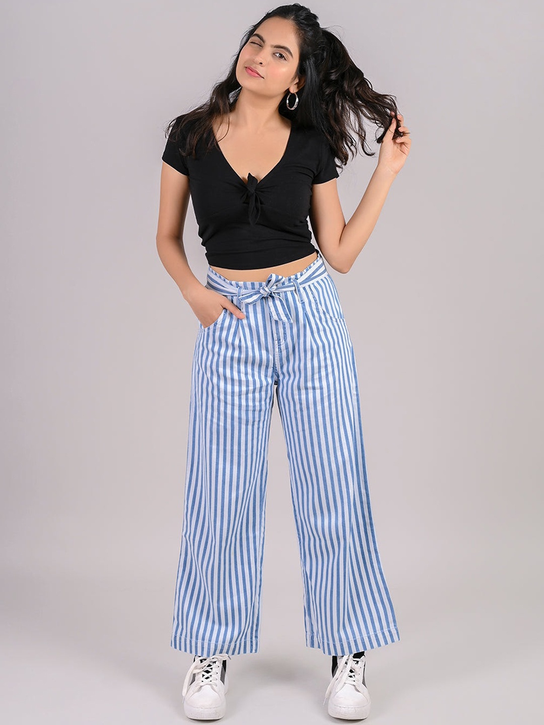 

FREAKINS Women Stunning Blue Striped Trousers