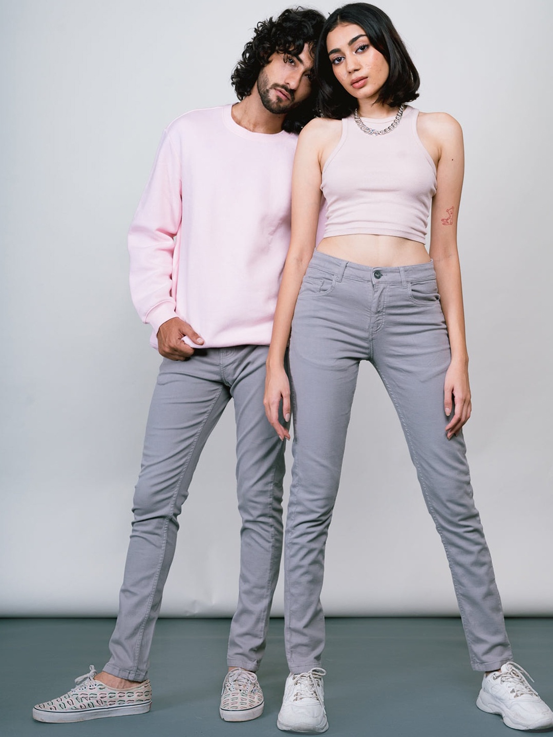 

FREAKINS Unisex Grey Slim Fit High-Rise Cropped Jeans