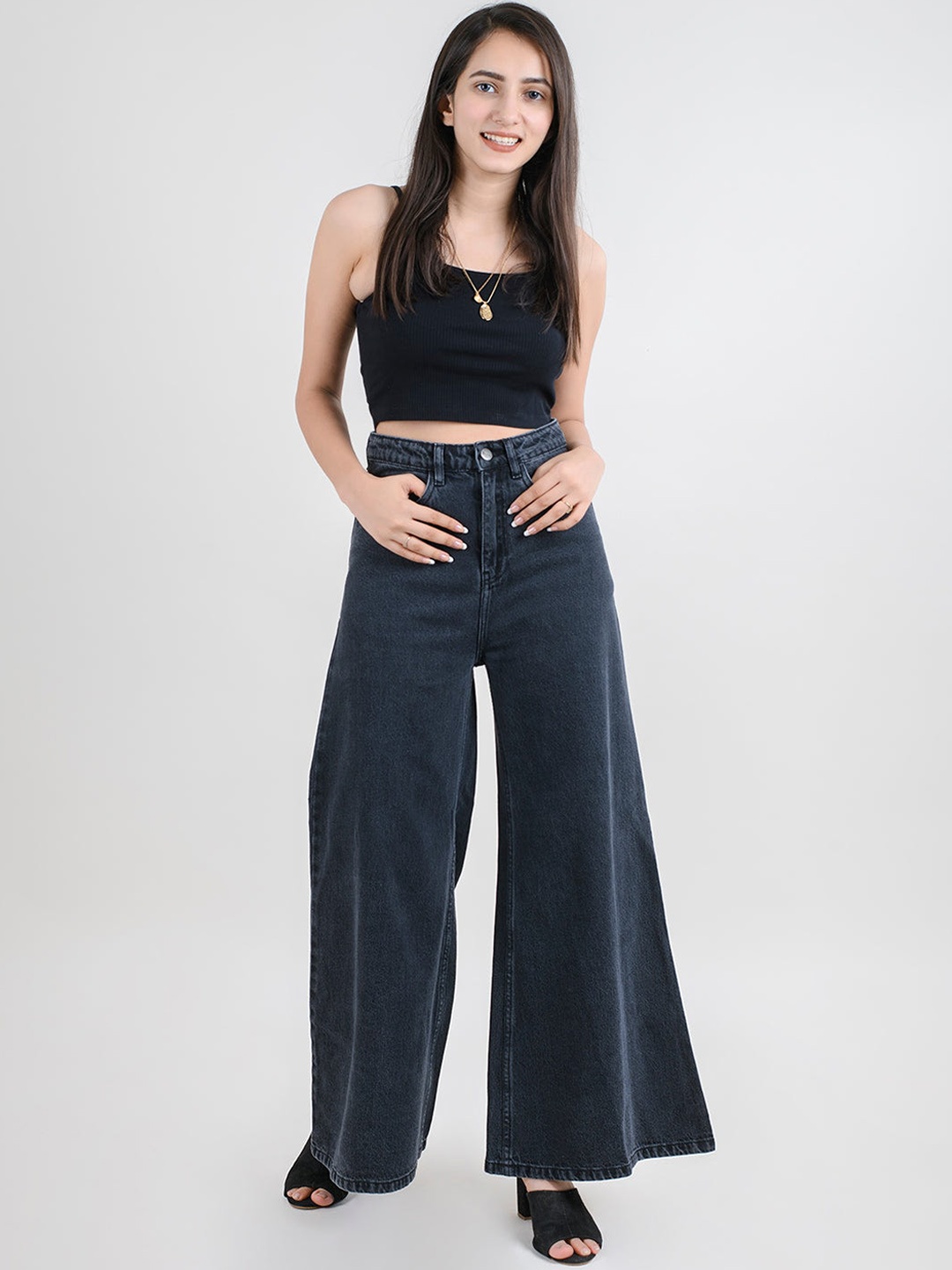 

FREAKINS Women Blue High-Rise Flared Cotton Jeans