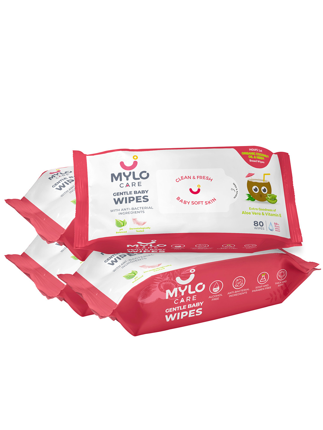 

Mylo Set Of 4 Organic Coconut Oil & Neem 80 Pulls Baby Wipes, White