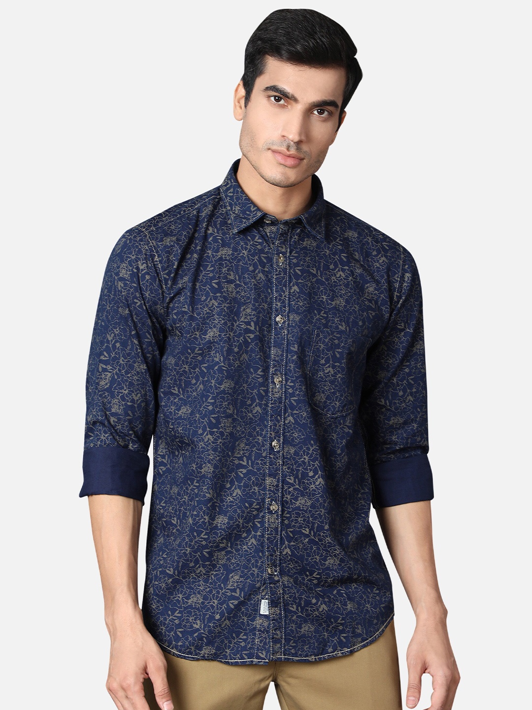 

Callino London Men Blue & Grey Slim Fit Printed Cotton Casual Shirt