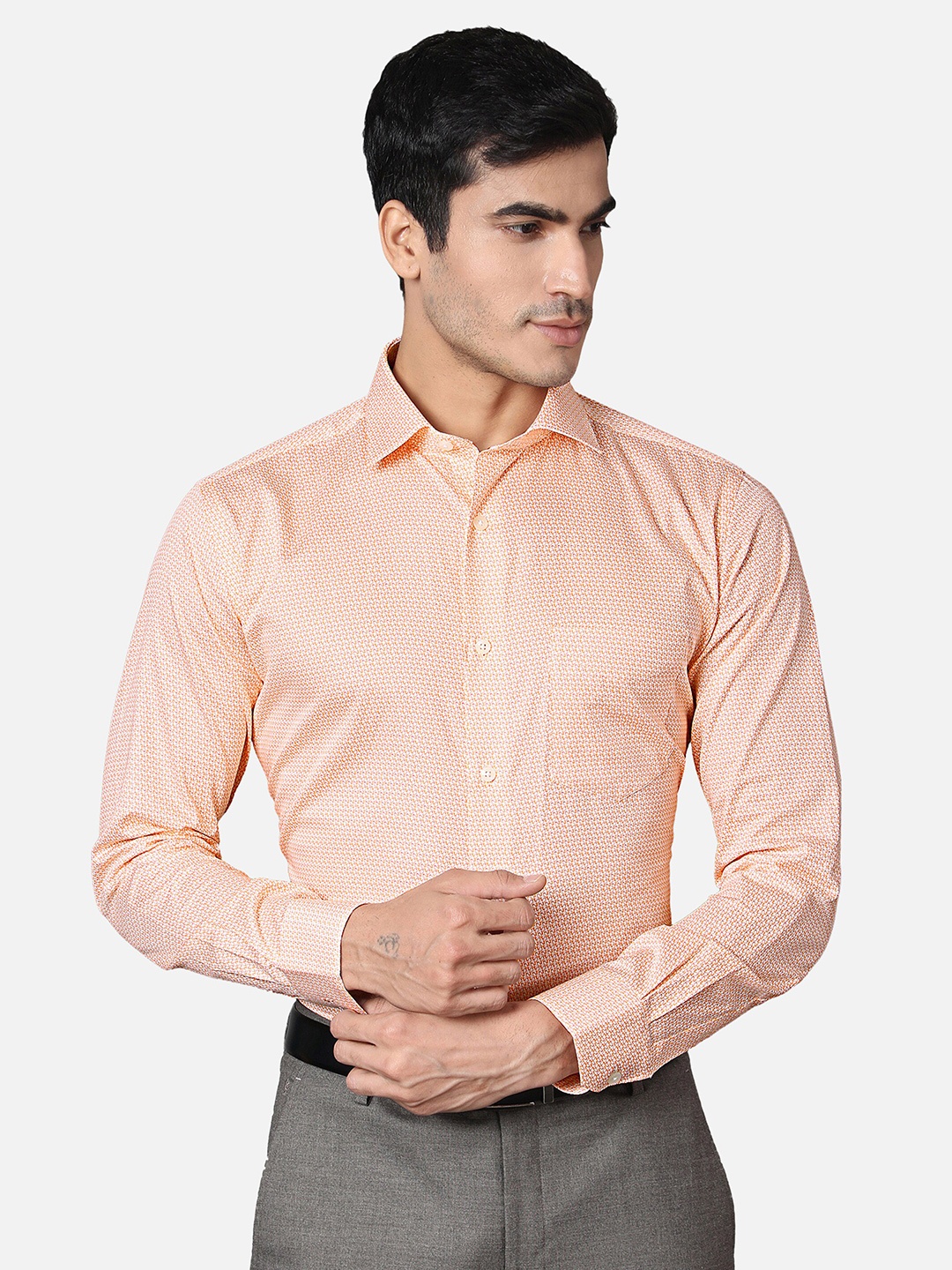

Callino London Men Orange & White Printed Cotton Formal Shirt