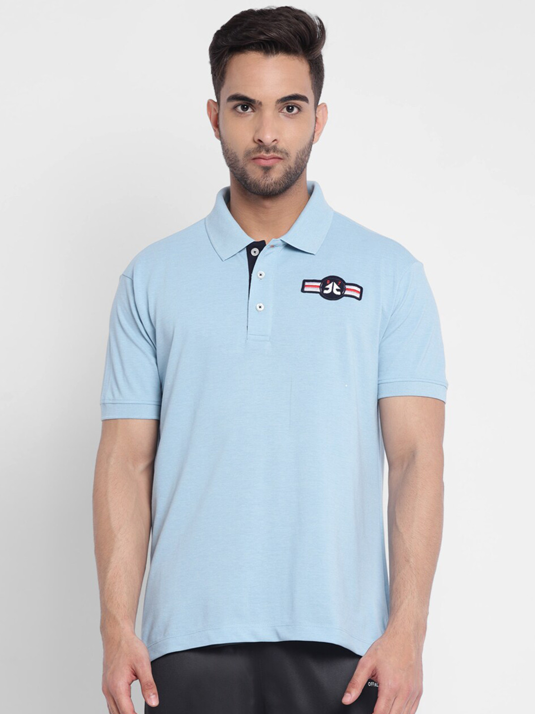 

OFF LIMITS Men Blue Polo Collar Antimicrobial T-shirt