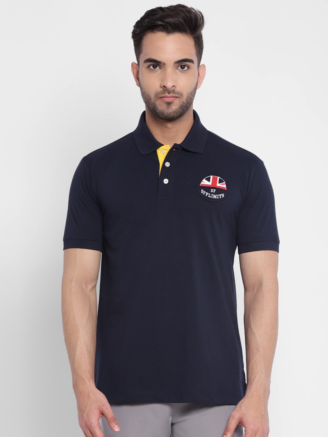 

OFF LIMITS Men Navy Blue Polo Collar Antimicrobial T-shirt