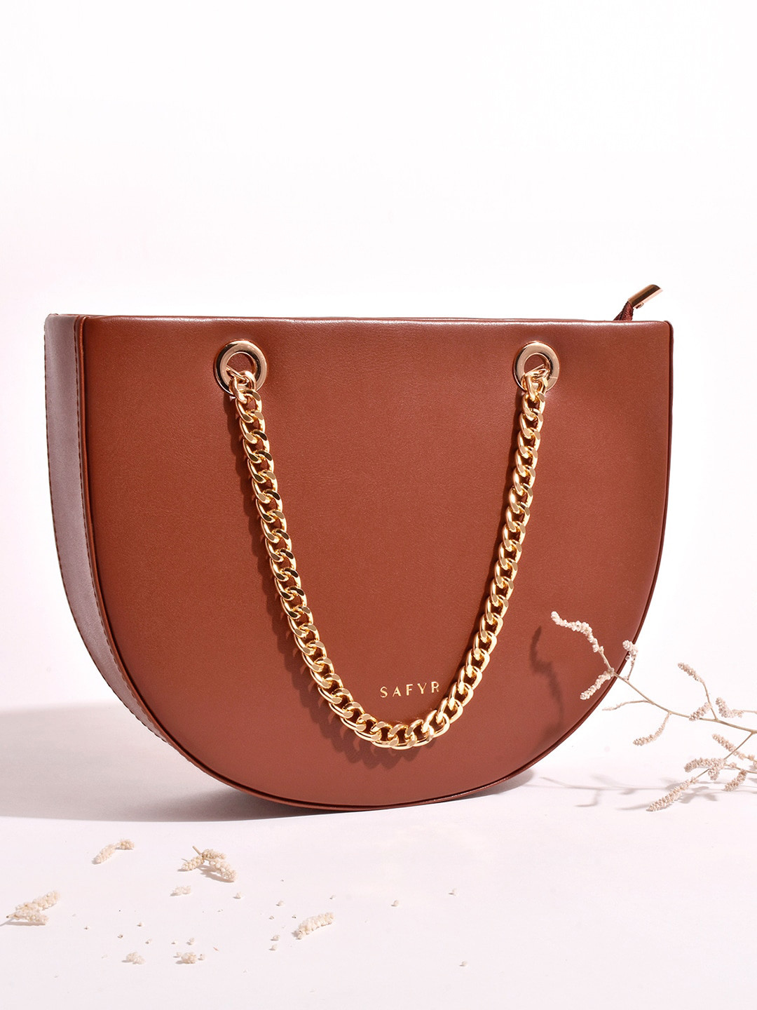 

SAFYR Beige PU Half Moon Sling Bag