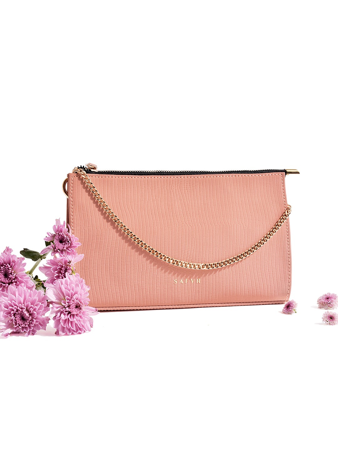 

SAFYR Pink Textured PU Structured Sling Bag