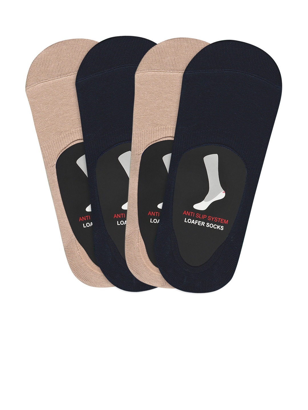

Balenzia Men Pack of 4 Anti-Slip Loafer Socks, Beige