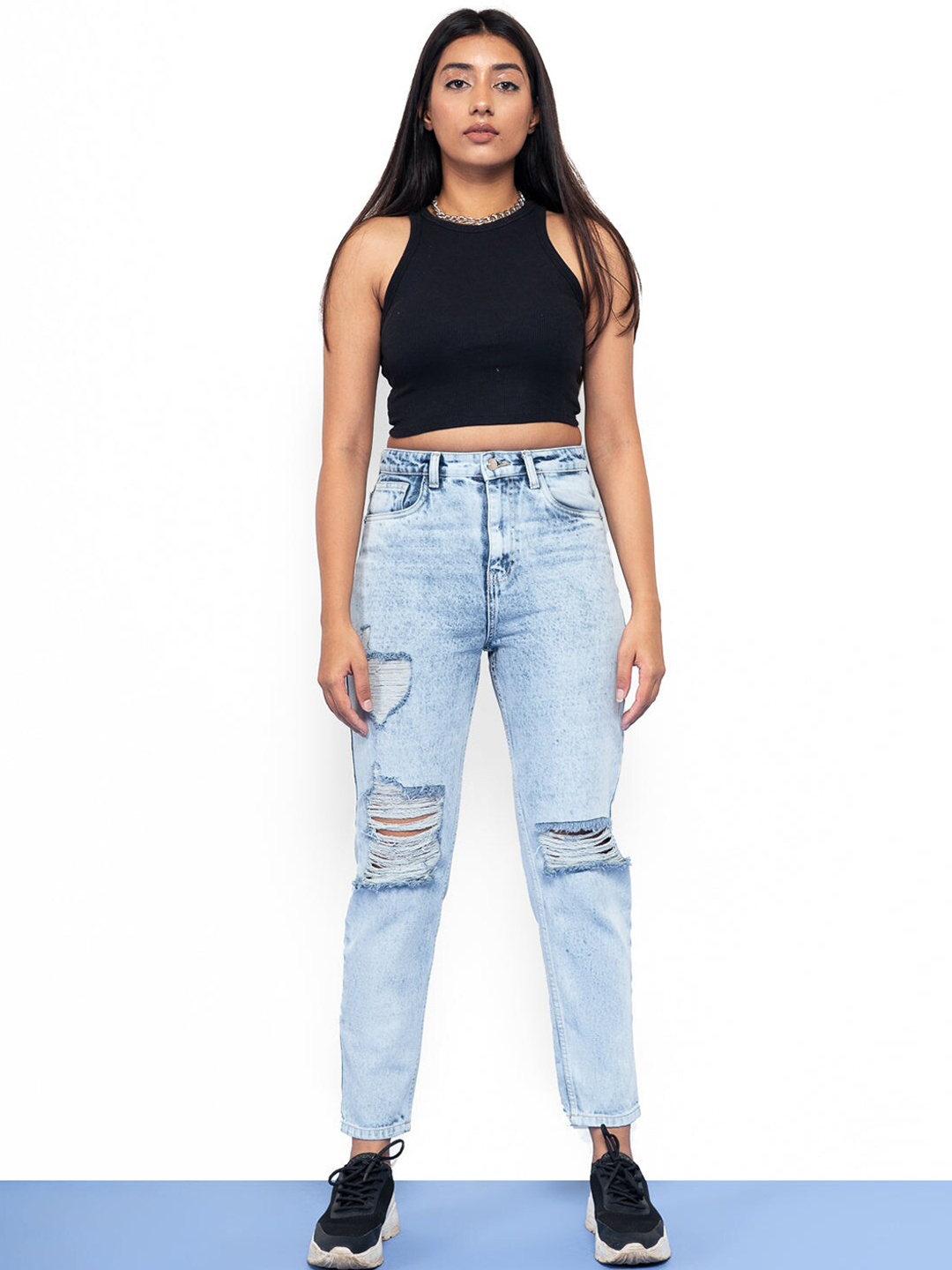 

FREAKINS Women Blue Slim Fit High-Rise Heavy Fade Jeans