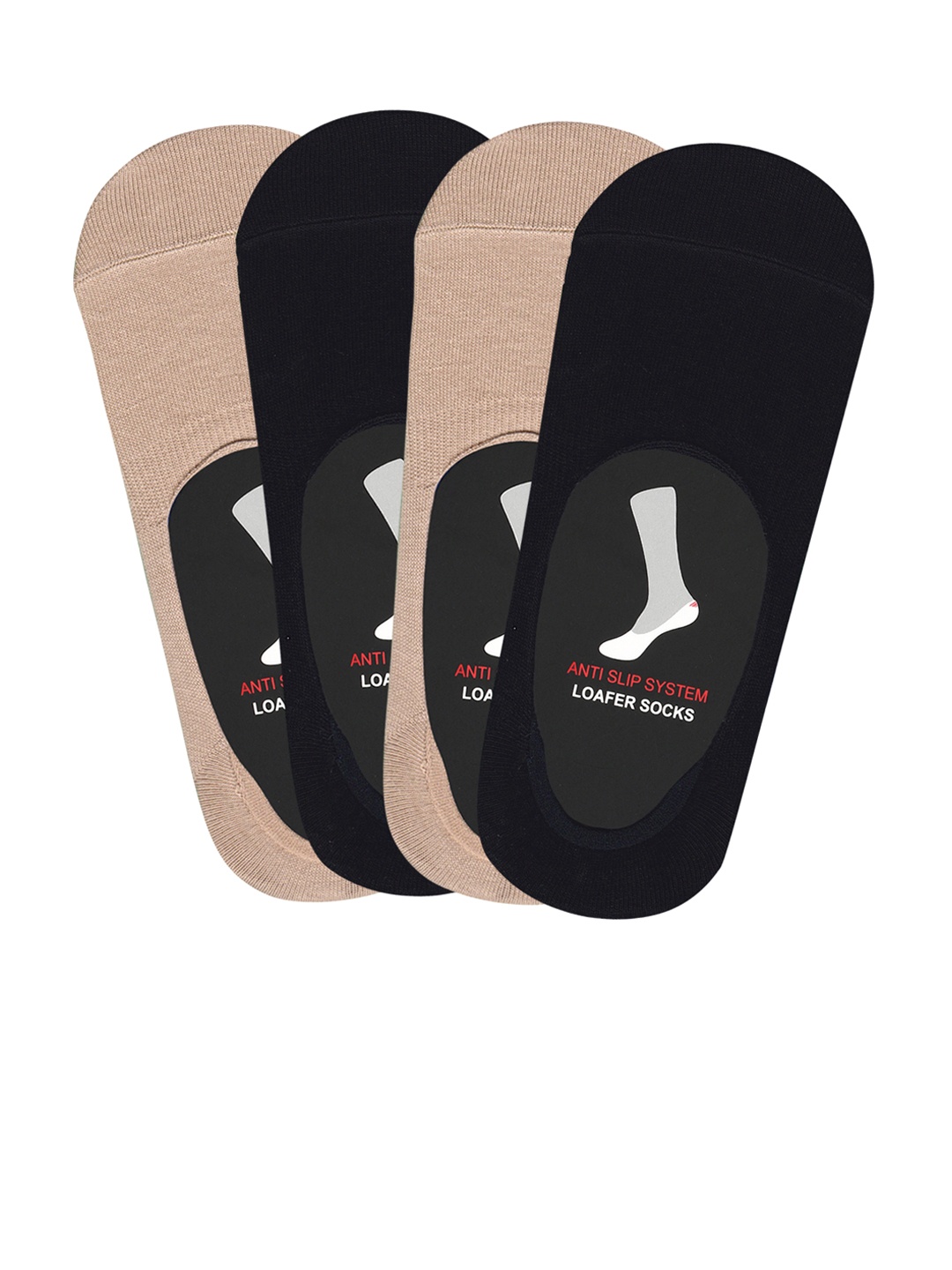 

Balenzia Men Pack of 4 Anti-Slip Loafer Socks, Beige