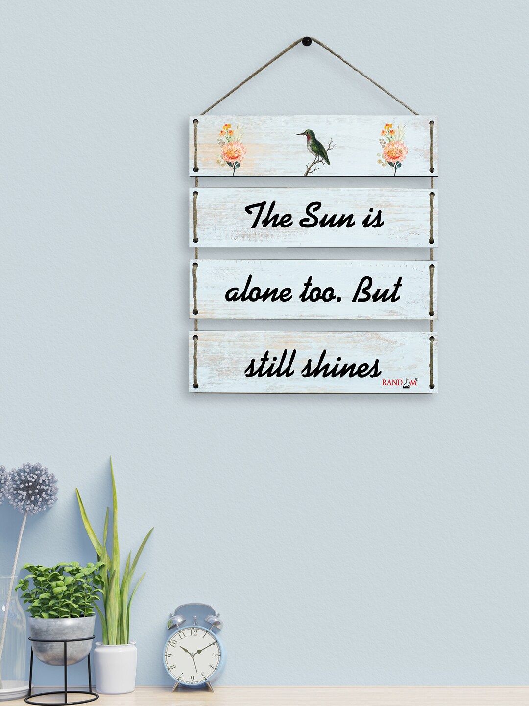

RANDOM Set Of 4 Random Motivational Quotes MDF Wooden Wall Decor, Blue