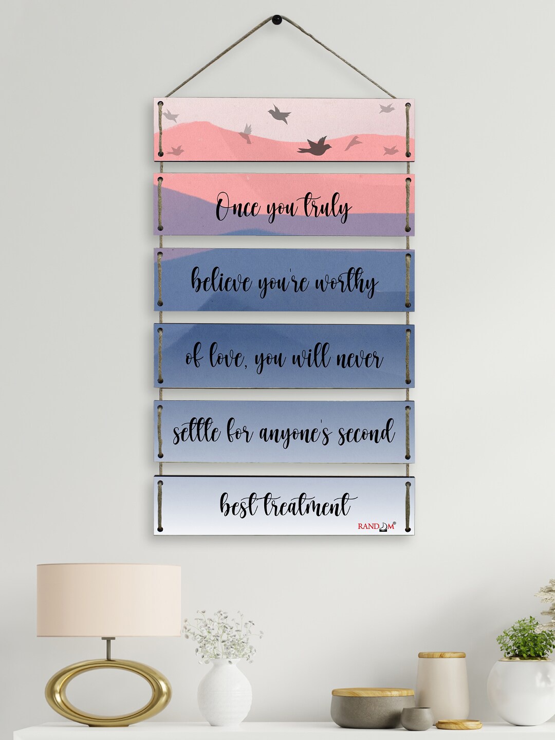 

RANDOM Blue & Pink Set of 6 Motivational Quotes Printed Wall Hanging