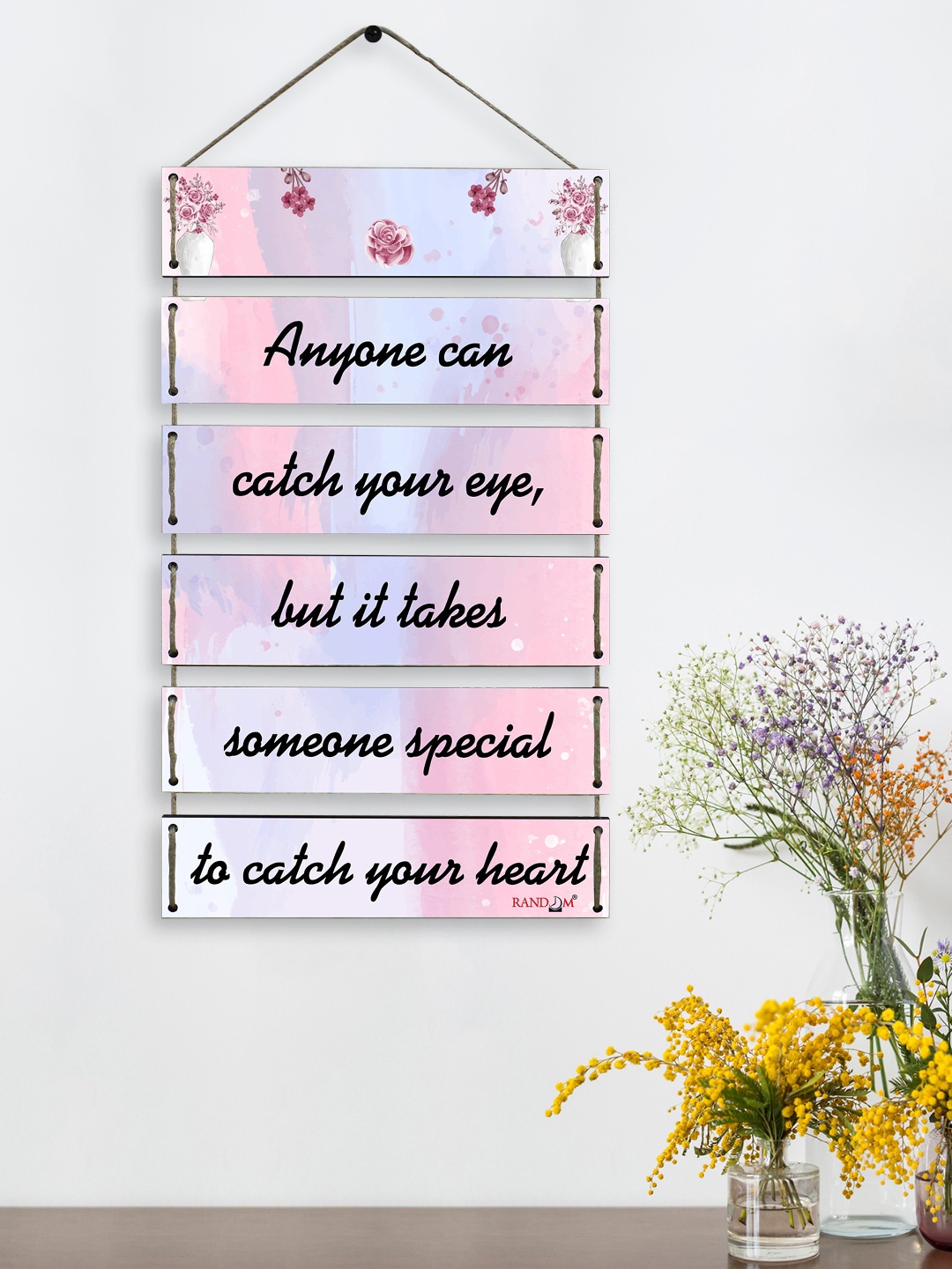 

RANDOM Set of 6 MDF Wooden Motivational Quote Wall Hanging, Pink